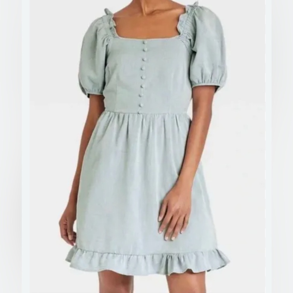 Who What Wear Baby Doll Puff Sleeve Mini Dress Sz M Farmhouse Prairie Milkmaid - Picture 1 of 6
